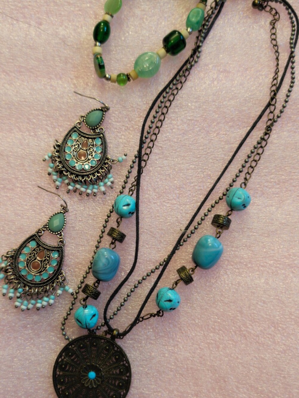 Turquoise And Green Colors Jewellery Lot